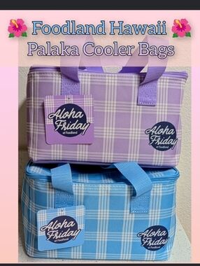 Foodland Hawaii Lavender & Blue Palaka Cooler Tote Bag (Set Of 2)